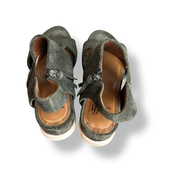 Sofft Shandi Perforated Suede Sandal Olive Green Wedge Sz 7.5 Ankle Zipper - Picture 3 of 7